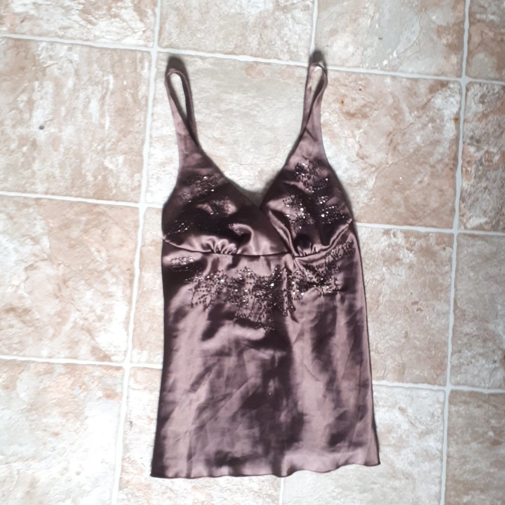 Brown embroided tank top